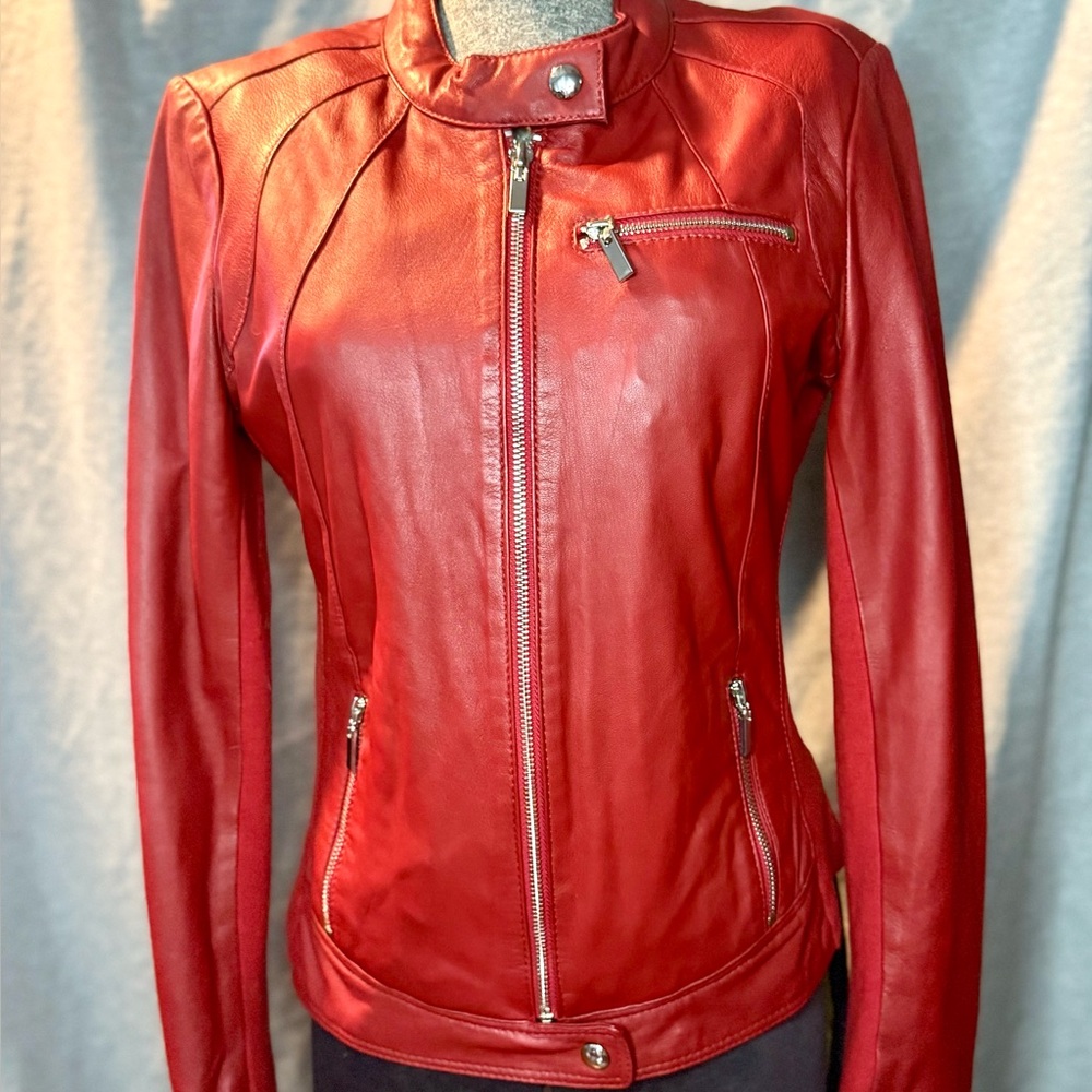 Studio AR Vibrant Red Leather Jacket